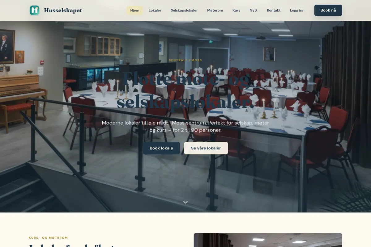 Skjermbilde av booking- og utleieplattform for Husselskapet