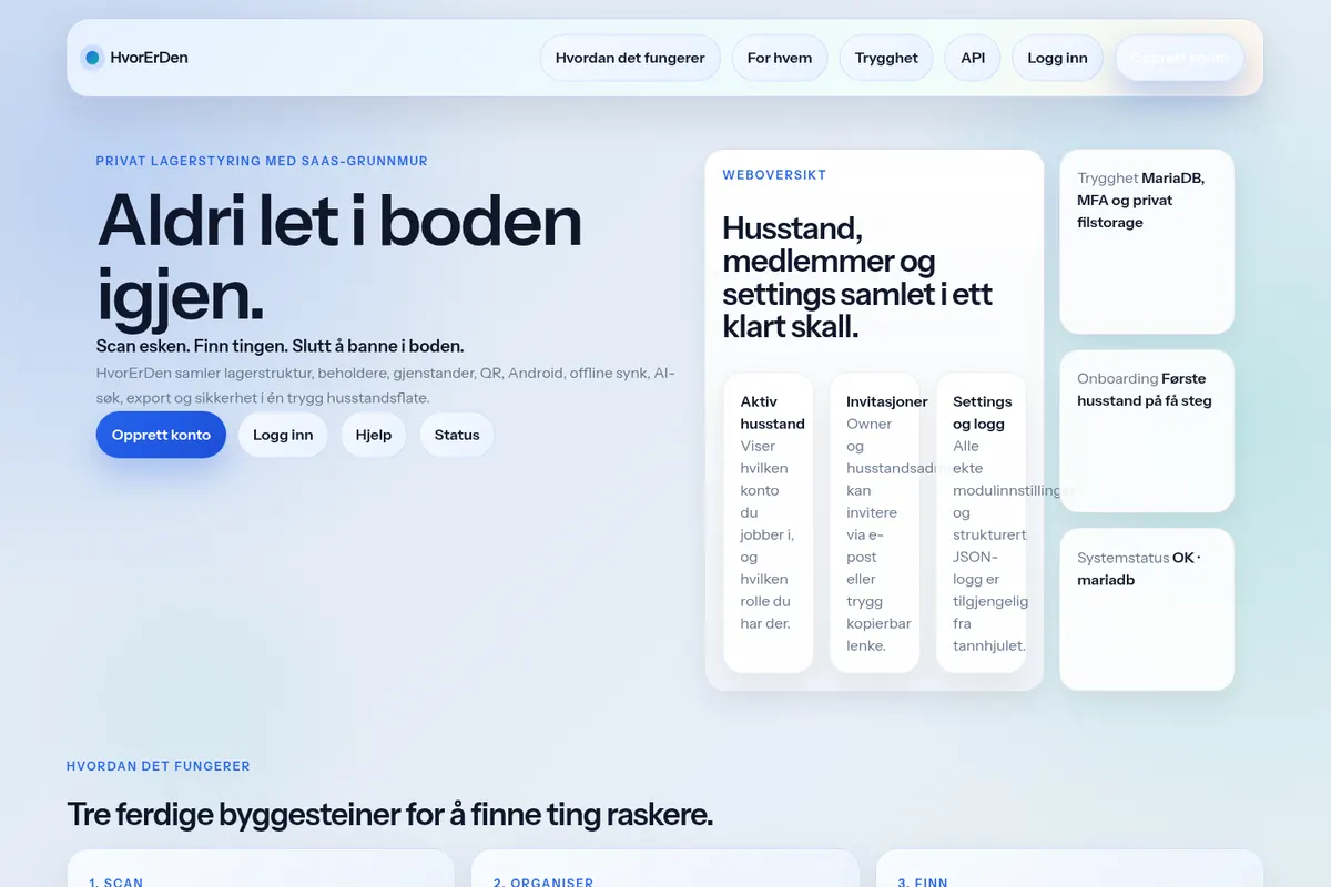 Forsiden til HvorErDen lagerplattform